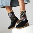 thumbnail image 3 of Women's Mid-Calf Boots Fashion Casual Floral Embroidered Winter Warm Lined Booties Comfortable On Ankle Booties, 3 of 7