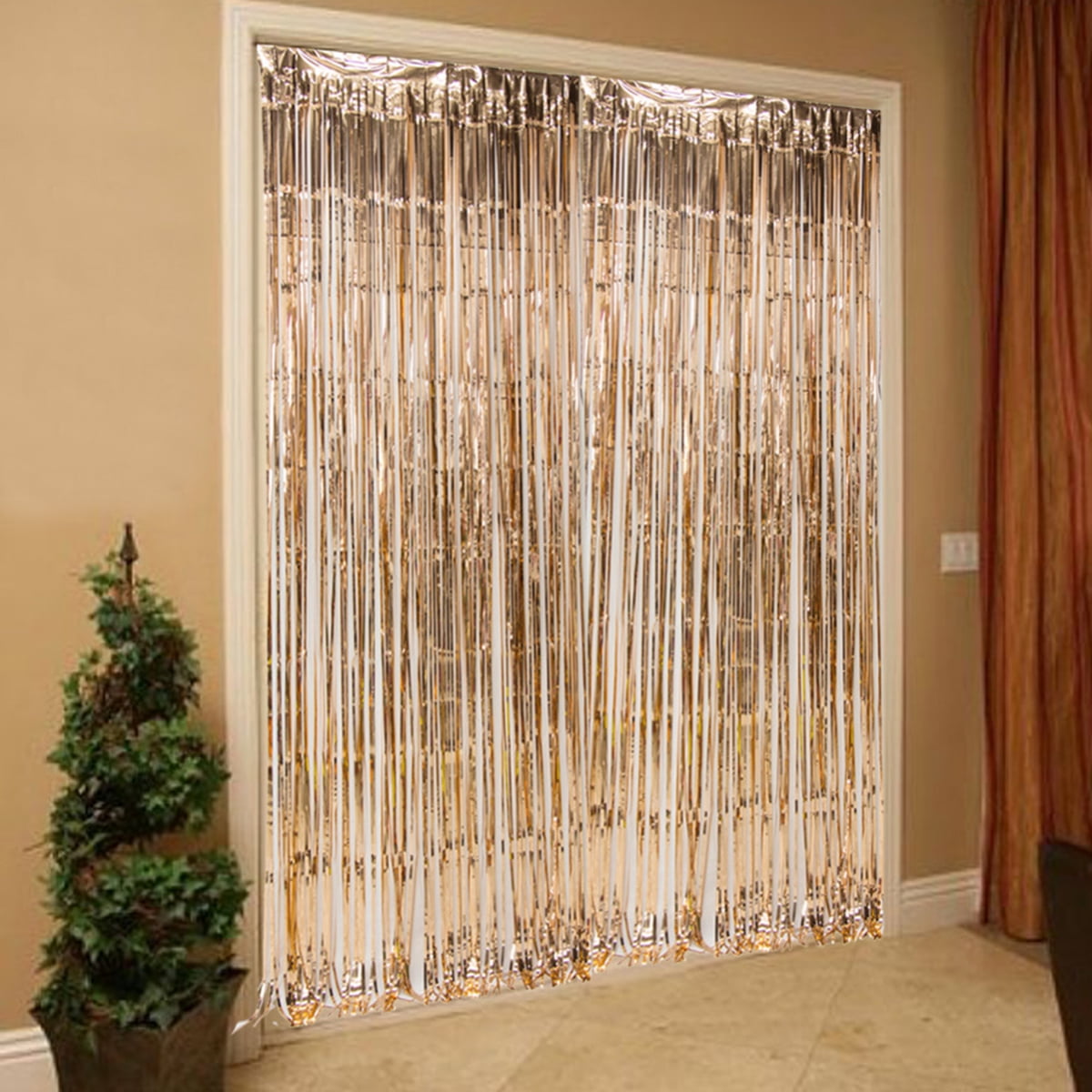 Streamer Backdrop Birthday Wedding Party Door Windows Decorations 1m x 2m Foil Curtains 4 Pack Metallic Tinsel Curtains Rose Gold Tinsel Backdrop for Rose Gold Party Decoration 