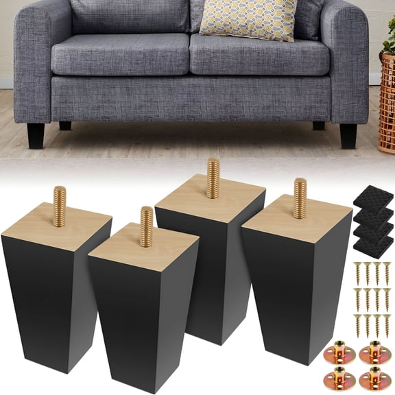 LAMIRO 4Pcs Wood Furniture Legs 4/6 inch Solid Hardwood Sofa Legs 1800 Lbs Loading Capacity Couch Legs Non-Slip Table Legs Decorative Modern Furniture Replacement Legs for Coffee Table Sofa