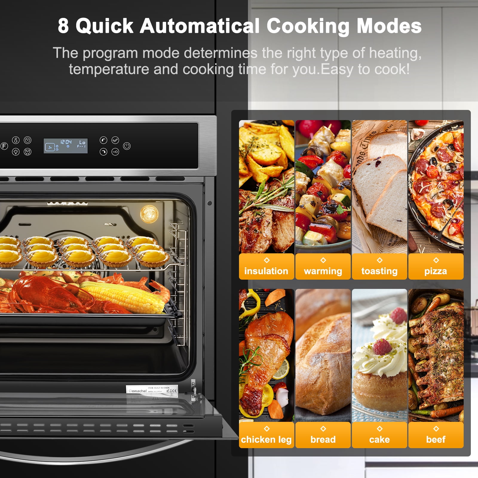AMZCHEF Single Wall Oven 24" Built-in Electric Ovens