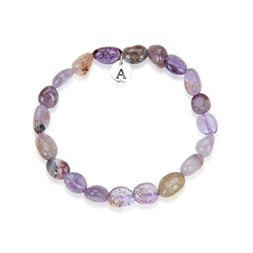 1pc Natural Super Sacred Seven Quartz Gemstone Beaded Bracelet 7.5 inch (Amethyst White Smoky Quartz Cacoxenite Goethite Lepidocrocite Rutile) Stretch Chakra Healing Crystal Stone Energy Rock GBX-B36