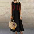 thumbnail image 2 of Wycnly Womens Dresses Beach Vacation Fashion Loose Swing Cotton Linen Tank Dresses Baseball Striped Print Crewneck Sleeveless Long Summer Dress Black xxl Under $5, 2 of 4