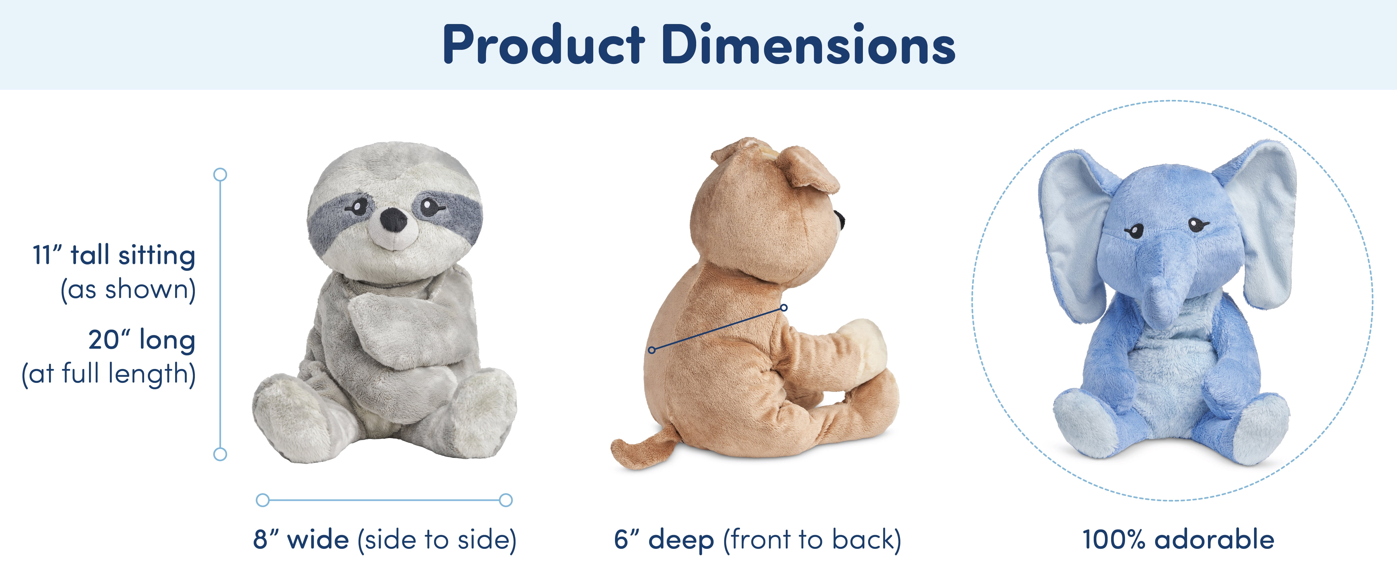 Hugimals 3 Pack Sam the Sloth, Emory the Elephant, Charlie the Puppy 4.5lb Weighted Self Care Stuffed Animal Stress Anxiety Relief Plush for Adults, Kids