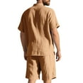 thumbnail image 4 of ZZwxWA Mens Linen 2 Piece Set Casual Short Sleeve Henley Shirts and Beach Yoga Shorts Summer Vacation Matching Outfits, 4 of 5