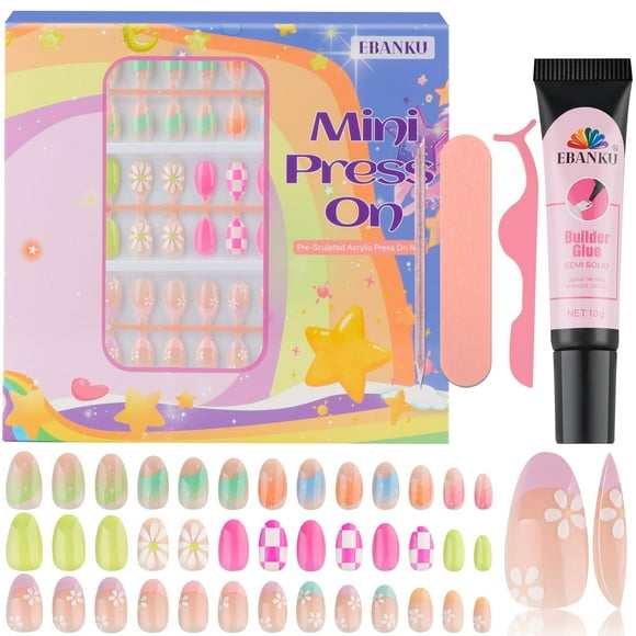 Presiona uñas EBANKU Kids, 78 piezas con adhesivos y pegamento