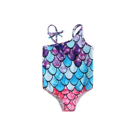 

Toddler Girls Bikini Spaghetti Straps Sleeveless Fish Scale Print Bowknot Swimsuit for Summer Beach