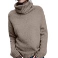thumbnail image 3 of Women Oversized High Neck Pullover Sweater Cable Knit Long Sleeve Sweater Tops Brown XL, 3 of 9