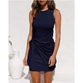 thumbnail image 2 of Women's Sleeveless Crew Neck Tank Dress Tie Waist Ruched Bodycon Mini Dress, 2 of 5