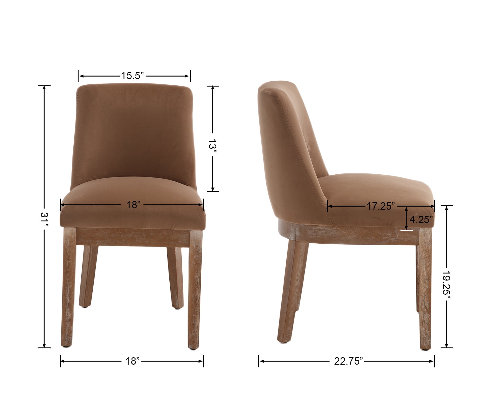 Dayalane Modern Dining Chairs Set of 2, Velvet Upholstered Farmhouse Kitchen Chairs with Curved Backrest, Wooden Side Chairs for Dining Room Living Room Bedroom, Khaki