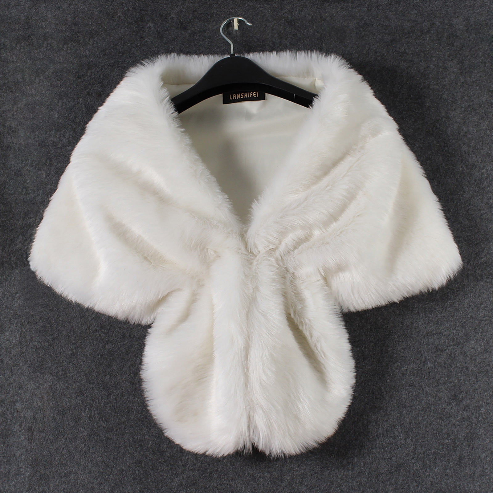 Women Open Front Faux Rabbit Fur Collar Poncho Cape Large