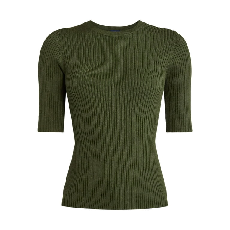 Scoop Women's Rib Knit Sweater with Elbow Length Sleeves Scoop Women's Rib Knit Sweater with Elbow Length Sleeves