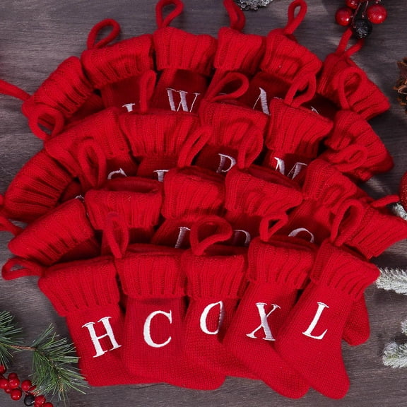 Dmlowu Christmas Decorations Stockings with Initials, 4" Christmas Tree Decorations Stocking, Red Soft Plush Personalized Christmas Stockings Bulk for Xmas Tree, Holiday, Wedding, Party