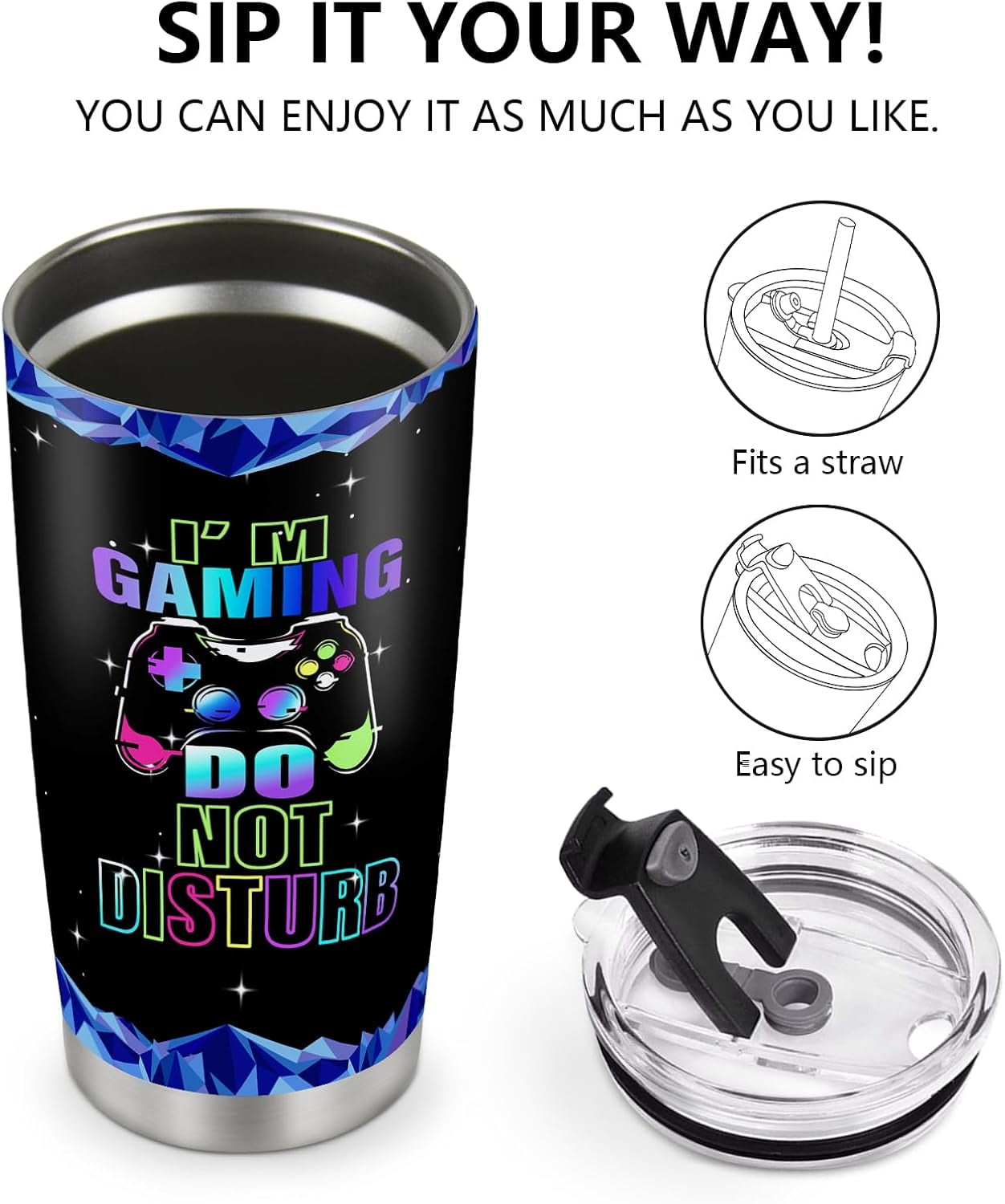 Gaming Mug Tumbler Boys Teens Gifts - Gamer Gamepad Presents for Kids Toddlers Son Easter Birthday Christmas Game Controller Cup for Husband Father Dad Coffee Tumbler 20oz Stainless Steel