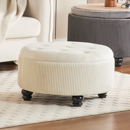 2BYF 4-in-1 24 Inch Storage Ottoman 12 Gallon Hidden Storage Ottoman, Multi-Functional Footrest Stool, Vanity Seat, Small Coffee Table, No Assembly Required, Holds 300lbs