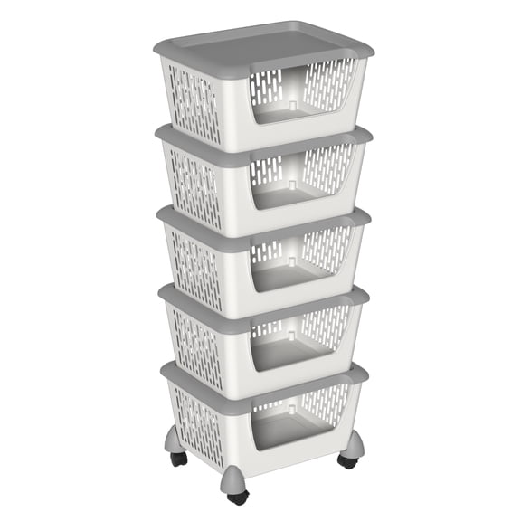 Jnktka 5 Tier Kitchen Stacking Basket with Wheels, Plastic Open Front Storage Basket