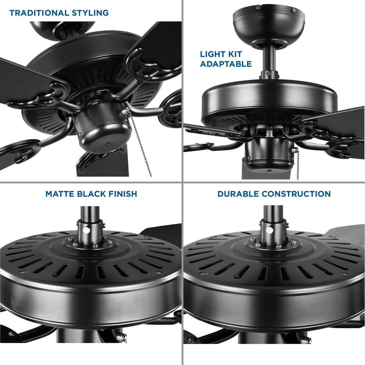 P250066-31M-Progress Lighting-AirPro - 52 Inch 5 Blade Ceiling Fan-Matte Black Finish