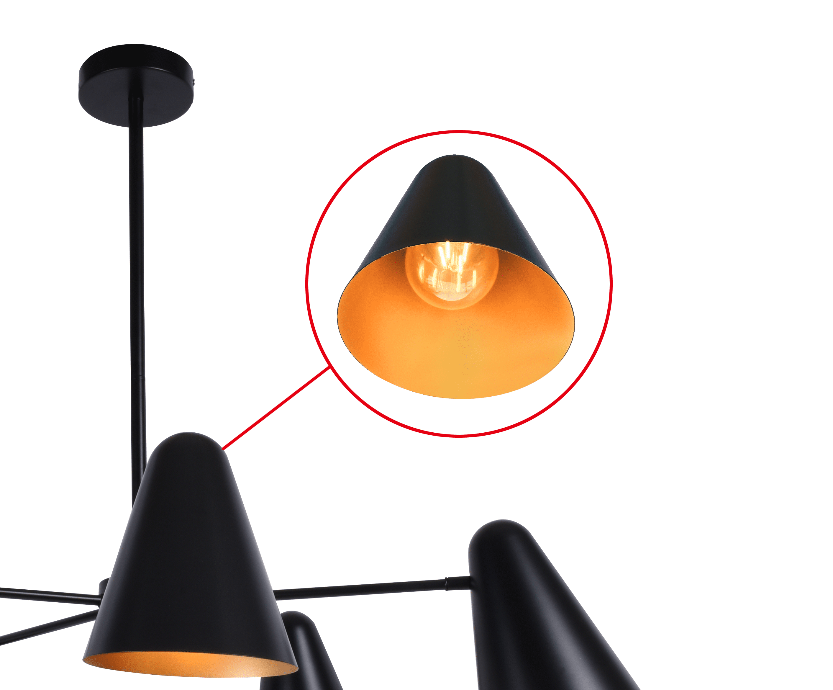Better Homes & Gardens 38" Wide Contemporary 5-Head Chandelier, Matte Black, Brass Interior, No Bulb