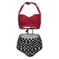 thumbnail image 3 of Women Vintage Swimsuit Two Piece Retro Halter Ruched High Waist Print Bikini Set, 3 of 7