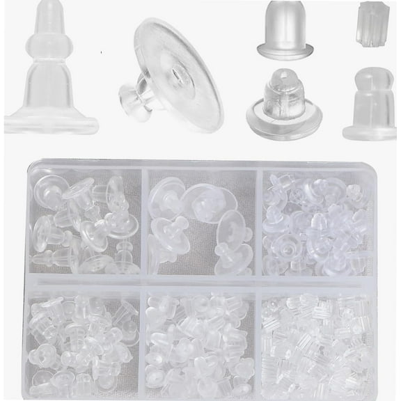 290pcs Silicon Earring Backs for Studs, Full Cover Earring Backs, 6 Styles Clear Hypoallergenic Rubber Earrings Safety Back Stopper Replacement Kit (Mixed Styles)