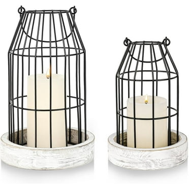 Rustic Wire Metal Cloche Set of 2 Candle Lantern Decorative Indoor Outdoor Vintage Cage Candle Holders Modern Farmhouse Decor for Fireplace Mantle Entryway Living Room Kitchen Dining Table