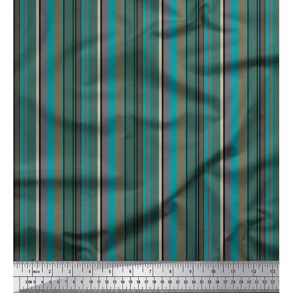 Soimoi Green Cotton Voile Fabric Vertical Stripe Printed Fabric 1 Yard 56 Inch Wide