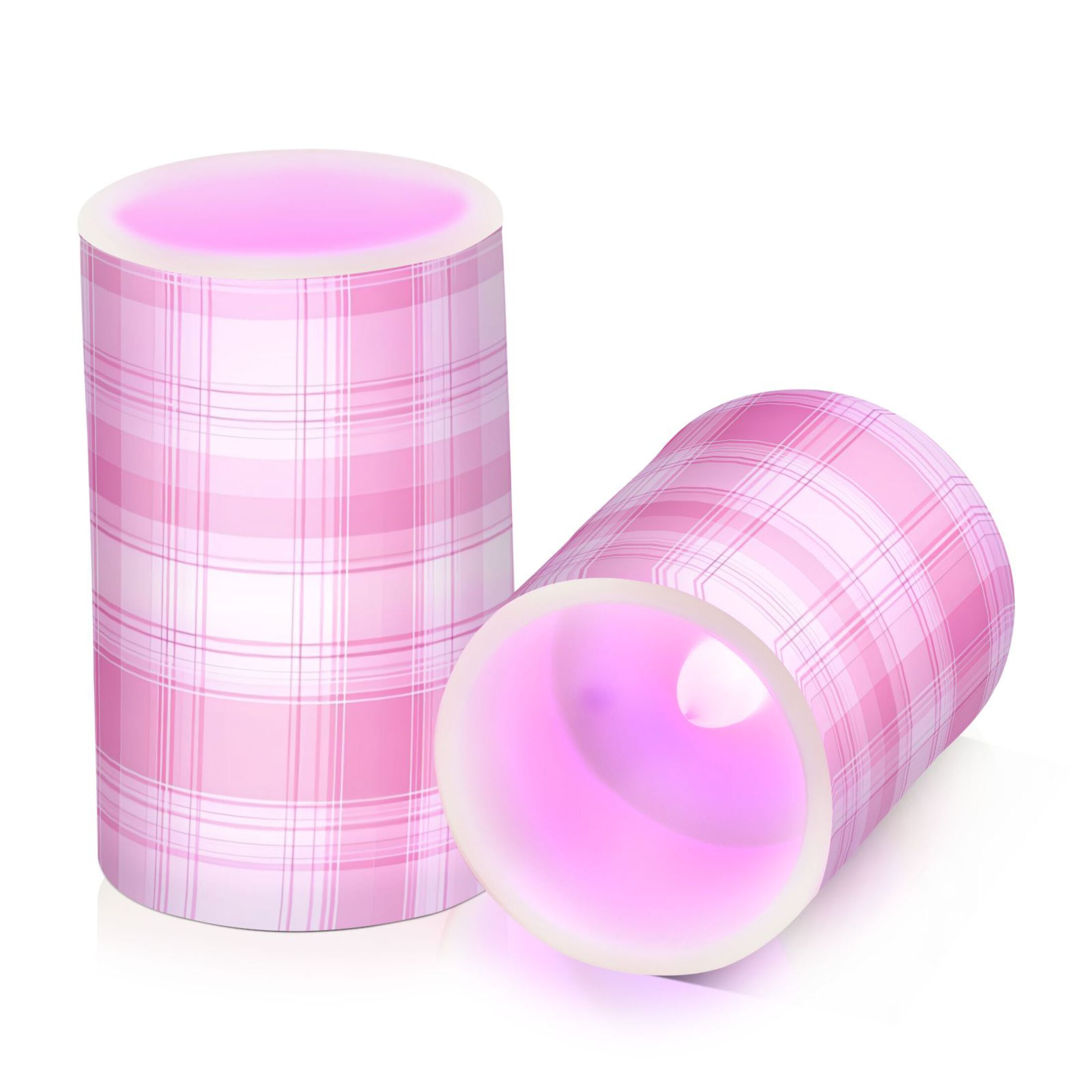 Light Pink Line Flickering Flameless Candles Battery Operated with Remote Timer LED Pillar Candles Set of 2