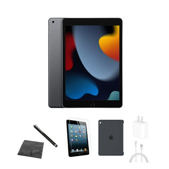 Refurbished Apple iPad 9th Gen A2603 (WiFi + Cellular Unlocked) 256GB Space Gray Bundle w/ Case, Tempered Glass, Stylus, Charger