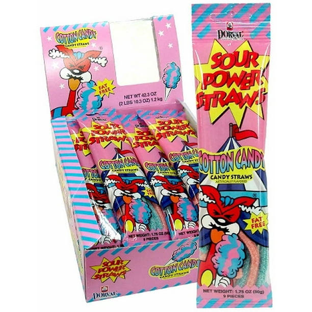 Sour Power Cotton Candy Straws, (Pack of 24)