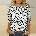 thumbnail image 4 of Hauts pour Femmes T-Shirt à Manches 3/4 à Imprimé Cœur de la Saint-Valentin à Col Rond Noir G, 4 of 6