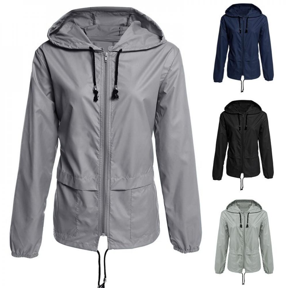 Fashion Thin Section Ladies Waterproof Clothing Hooded Drawstring Outdoor Hiking Rain Jacket Jacket - image 2 of 5