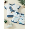 thumbnail image 2 of Biekopu Toddler Boy Summer Clothes Dinosaur Embroidery Short Sleeve T-Shirt with Elastic Waist Shorts 2Pcs Outfit, 2 of 9