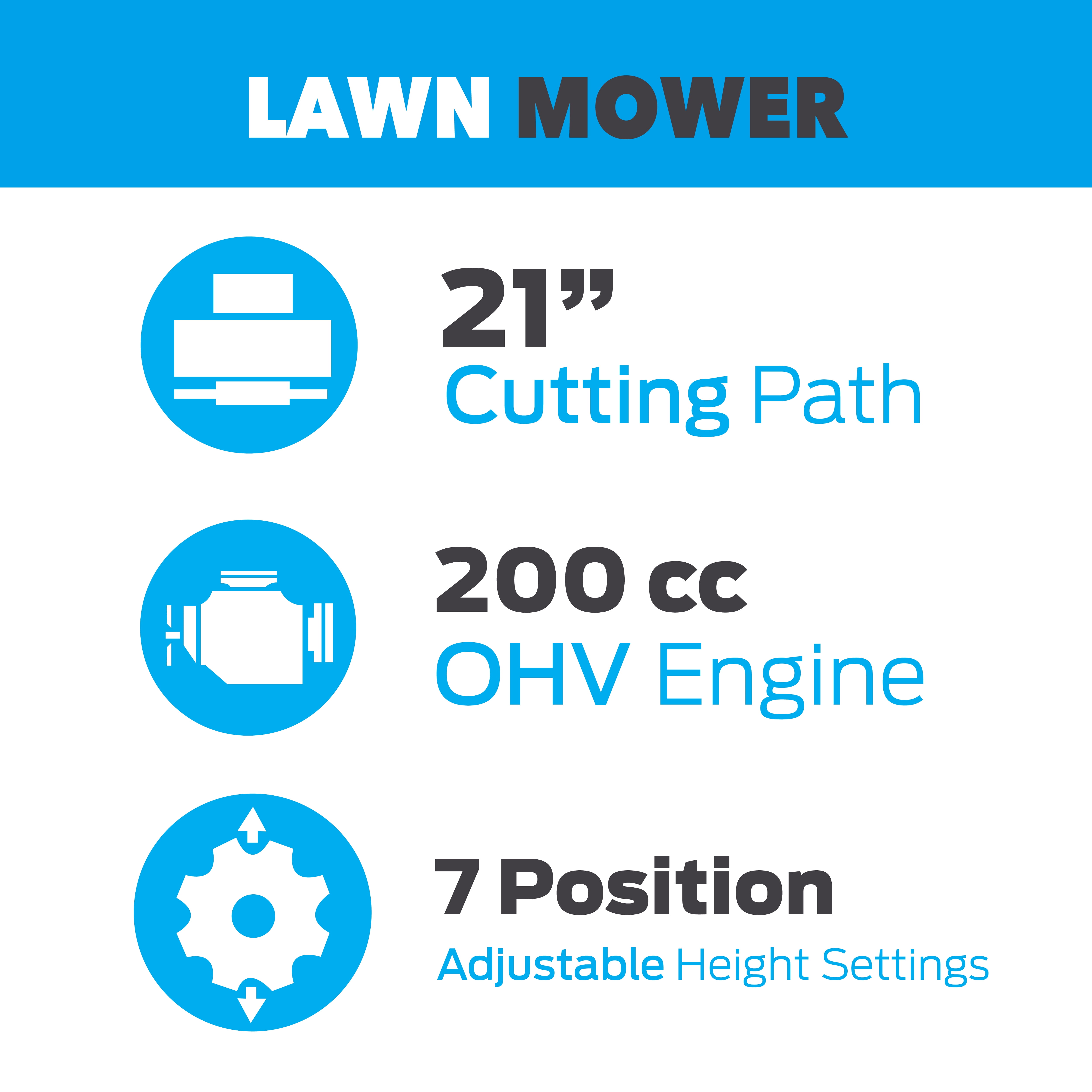 Pulsar 21" Gas Lawn Mower, 200cc 4-Stroke OHV Engine, 3-in-1 Cutting System