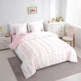 thumbnail image 3 of Manfei Aztec Print Twin Bedding Sets 7-Piece,Boho bohemian Geometric Bedding Comforter Set,Pink White Stripes Sheet Sets For Girls,Microfiber Bedroom Decor,Reversible, 3 of 8