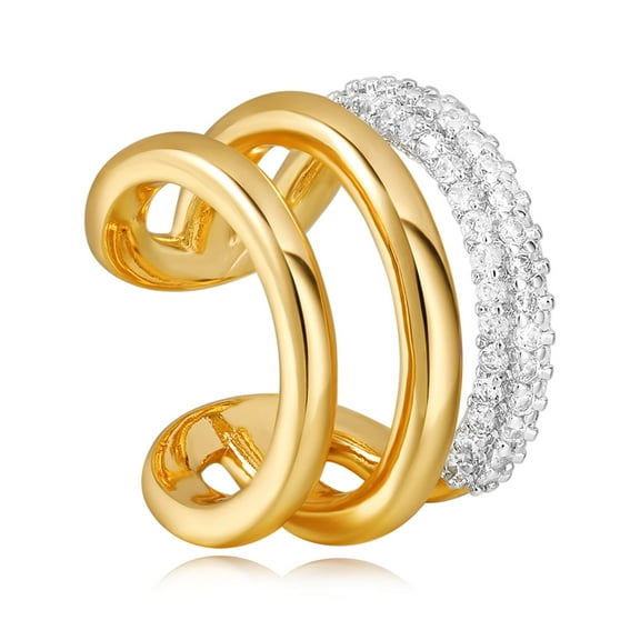 GDCOIN Non Pierced Cartilage Triple Split on Open 14K Gold Plated CZ Simple Jewelry for Women