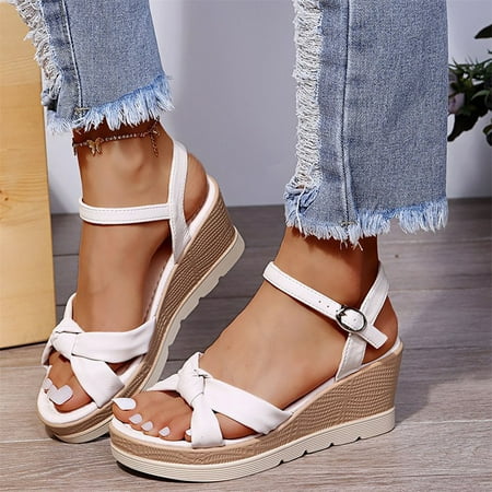 

SHENGXINY Summer Platform Wedge Sandals Quality Leather Upper Bow-tied Open Toe Ankle Buckle Strap Fashion Modern Shoes Ladies Female 2022