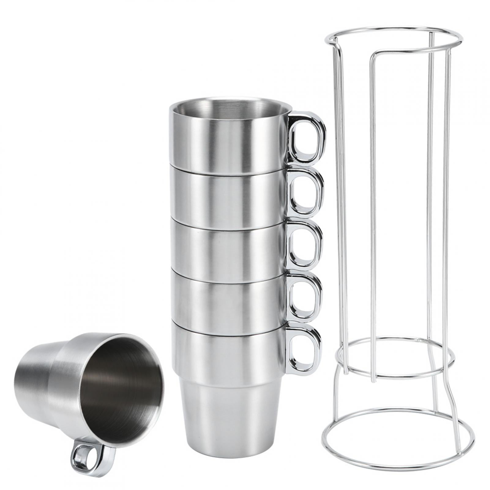 Stackable Coffee Mugs Stainless Steel Tea Water Wine Glasses Cups with Rack 