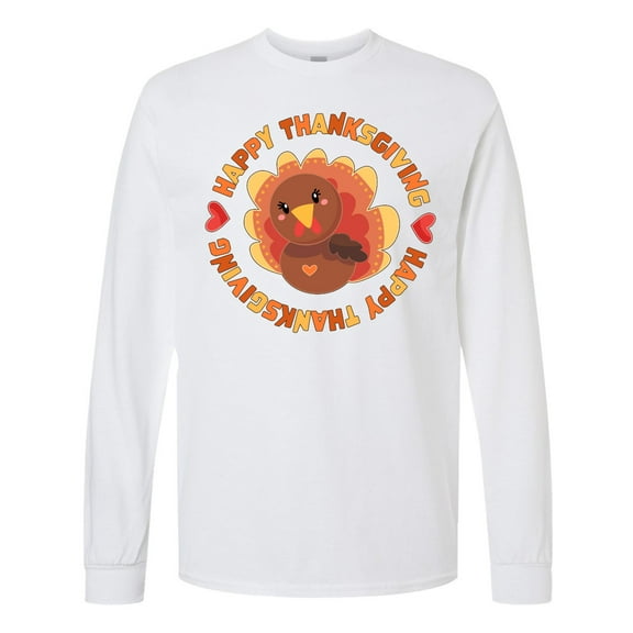 Inktastic Happy Thanksgiving with Cute Turkey Long Sleeve T-Shirt