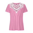 thumbnail image 4 of Lovskoo Summer Tops for Women 2024 Round Neck Short Sleeve Solid Color Trendy Fold Printed Regular Button Top Pink, 4 of 7