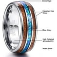 thumbnail image 5 of 8mm Hawaiian Koa Wood Tungsten Rings Dome Abalone Shell/Blue Center Wedding Bands for Men Women Comfort Fit Size 6 to 14, 5 of 6