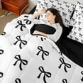 thumbnail image 4 of jejeloiu Kawaii Cartoon Bowtie 7 Pieces Bedding Comforter Set,Cute Black Bow Full Bedding Set For Girl Kids Reversible, 4 of 8