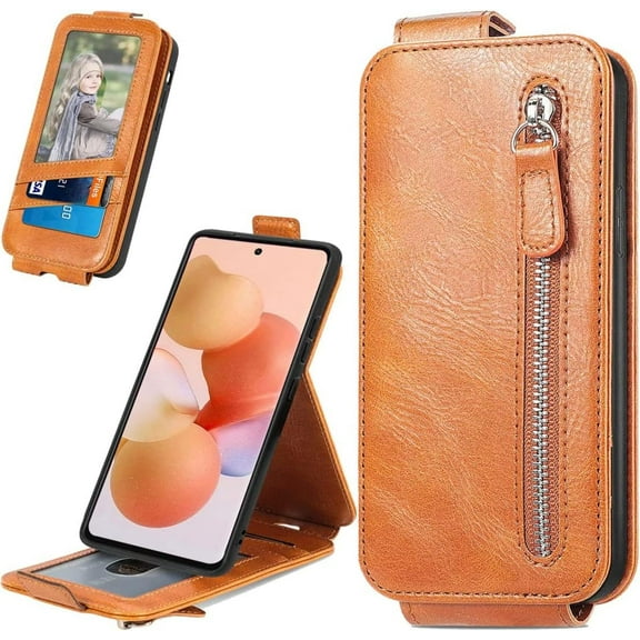 Zipper Wallet Case for Xiaomi 12T with Card Holder Slot, PU Leather Adjustable Kickstand Flip Handbag Phone Cover for Xiaomi 12T/12T Pro SDLL Orange
