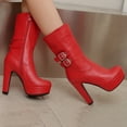 thumbnail image 2 of Red Women Punk Style Boots With Double Buckle And Thick High Heel Great For Seasonal Transition Outfits, 2 of 5