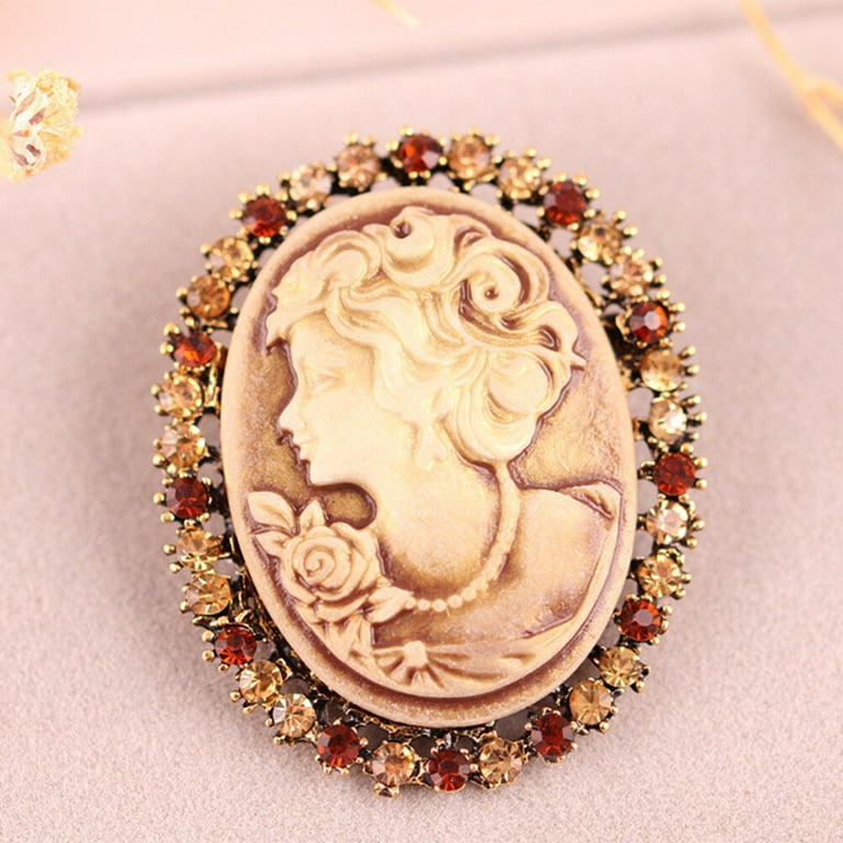 Retro Lady Portrait Brooch Pin for Women Girls CZ Crystal Dangle Charm  Vintage Lady Cameo Corsage Badge Pins Lapel Pin Bouquet Brooches  Accessories