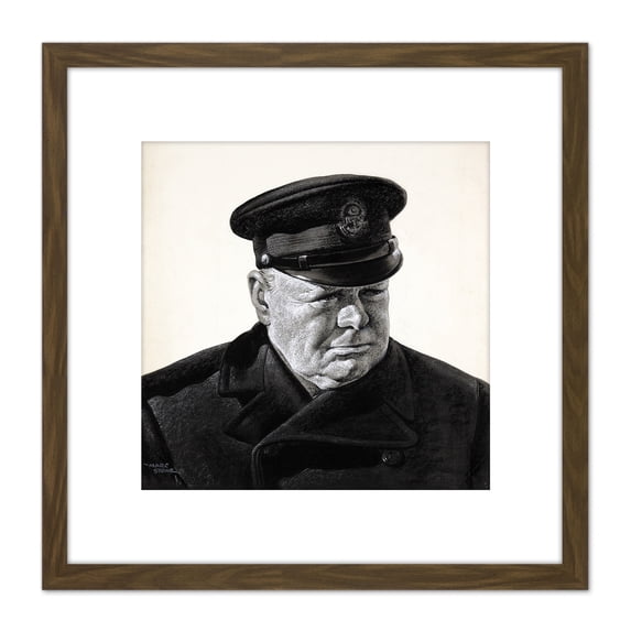 Stone Portrait UK Prime Minister Winston Churchill Painting 8X8 Inch Square Wooden Framed Wall Art Print Picture with Mount