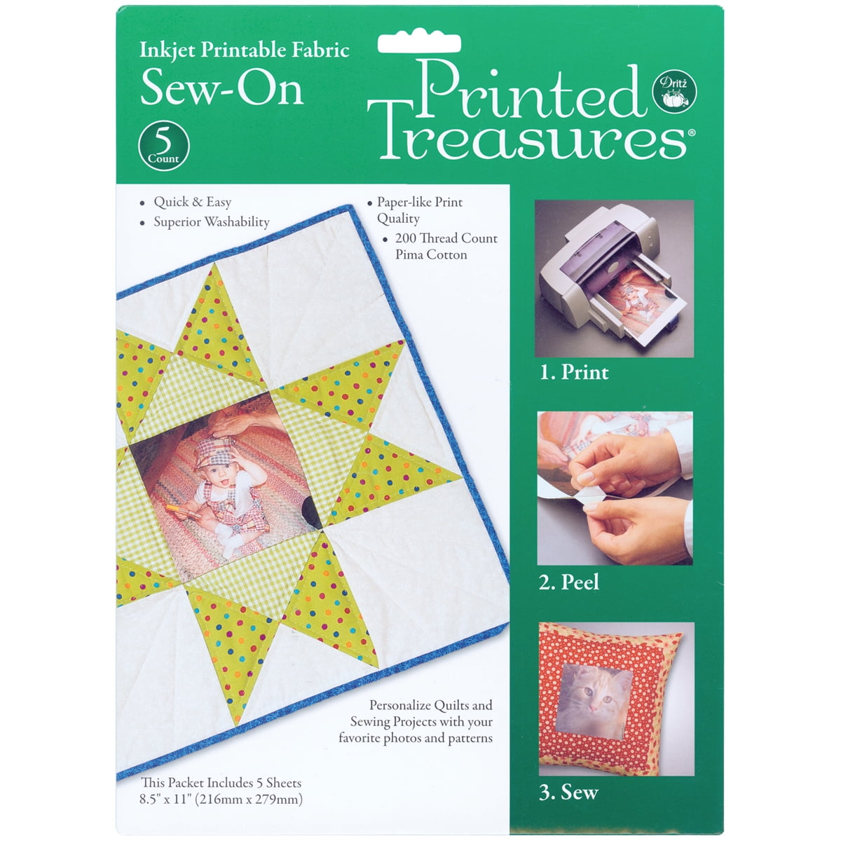 Printed Treasures SewOn Ink Jet Fabric Sheets 8.5"X11" 5/PkWhite