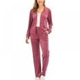thumbnail image 1 of PENGXIANG Women‘s 2 Piece Solid Velvet Tracksuit Set Full Zip-up Hooded Sweatshirts & Pants Set, 1 of 7