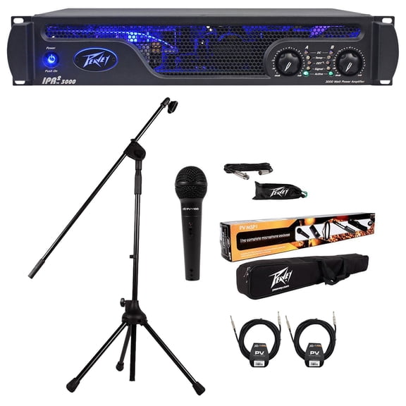 Peavey IPR2 3000 3,000 Watt Class D Pro Power Amplifier Amp Mic System 2) Cables