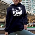 thumbnail image 2 of The World Is a Better Place with You In It, Inspirational Self-Worth Quote, Navy Blue Hooded Sweatshirt or Hoodie, Large, 2 of 5