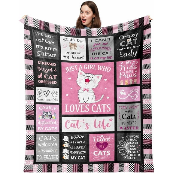Christmas Cat Blanket Gifts, Cat Gifts for Women, Cat Lover/Mom/Lady Gifts