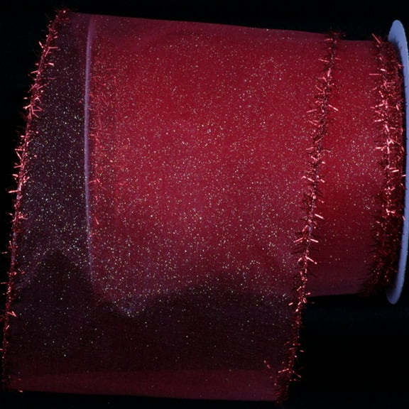 The Ribbon People Sheer Red Organza with Metallic Fuzzy Edge Wired Craft Ribbon 6" x 20 Yards